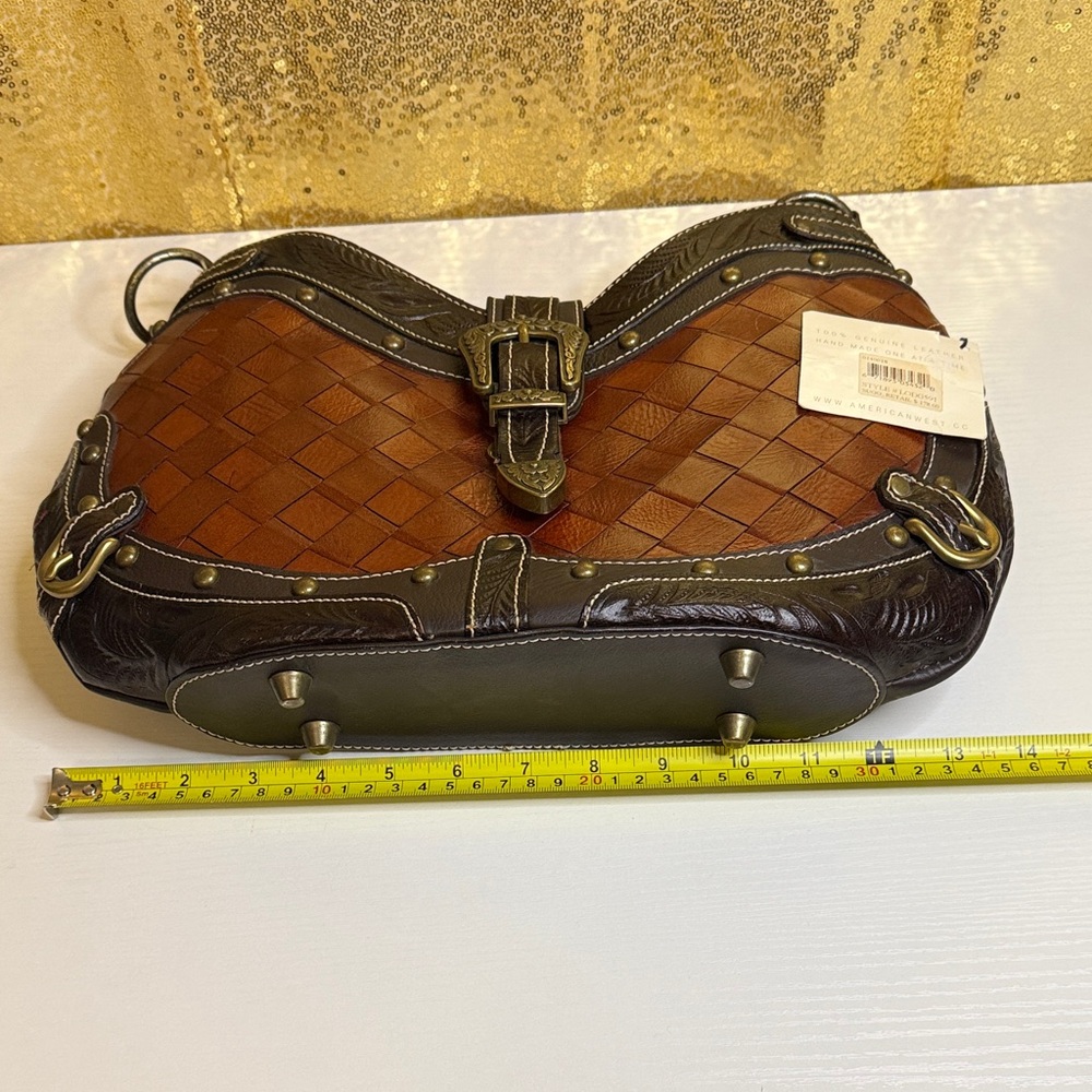 American West Two Tone Quilted Brown Woven Shoulder Bag - Picture 14 of 16